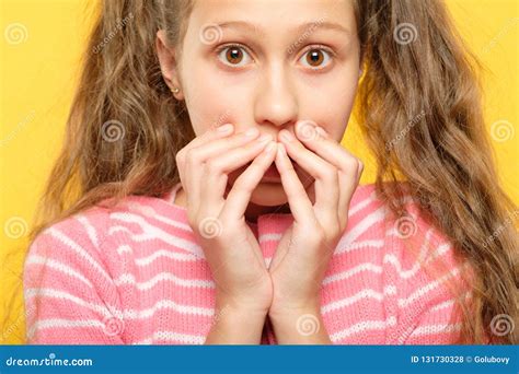 Surprised Astonished Girl Covering Mouth Reaction Stock Photo - Image ...