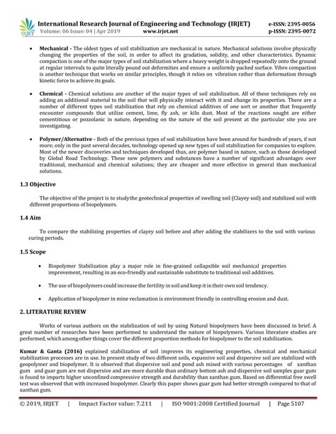 IRJET- Potential of Natural Bio-Polymers In Stabilization of Soil | PDF
