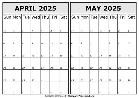 April May 2025 Calendar Printable - Template