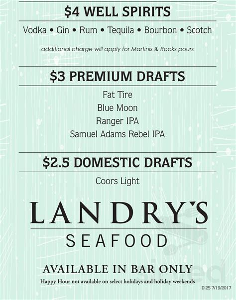 Landry's Seafood House menu in El Paso, Texas, USA