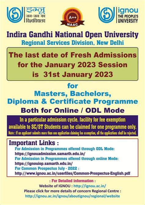 IGNOU-RC-Delhi-3- Announcements - Latest - Admission open for January ...