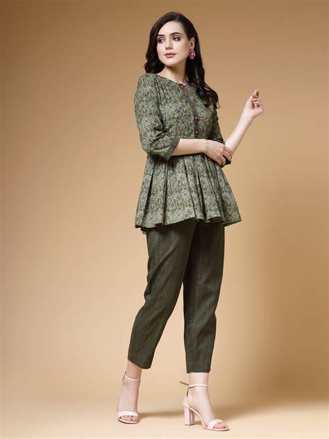 Indibelle Cotton Floral Print Co-ord Set - Green – indibelle