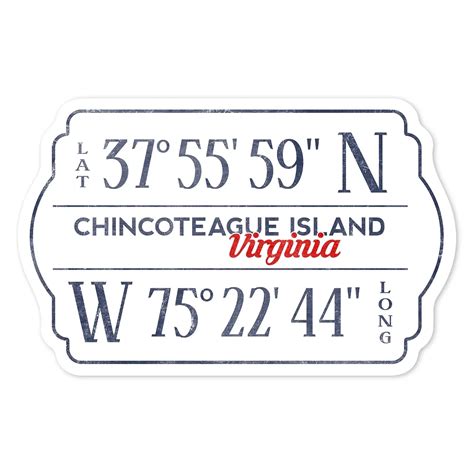 Chincoteague, Virginia, Lattitude and Longitude, Red, Contour, outdoor vinyl stickers – Lantern ...