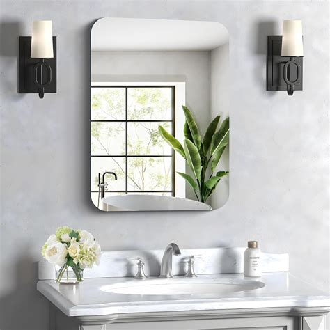 CIVENO Frameless Mirror, 20x28 inch Rectangle Mirrors, Rounded Corner ...