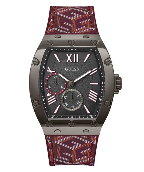 GUESS Falcon Analog Watch for Man with Grey Rectangle Dial & Red ...