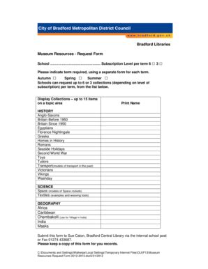 Fillable Online Bradford Libraries Museum Resources - Request Form ...