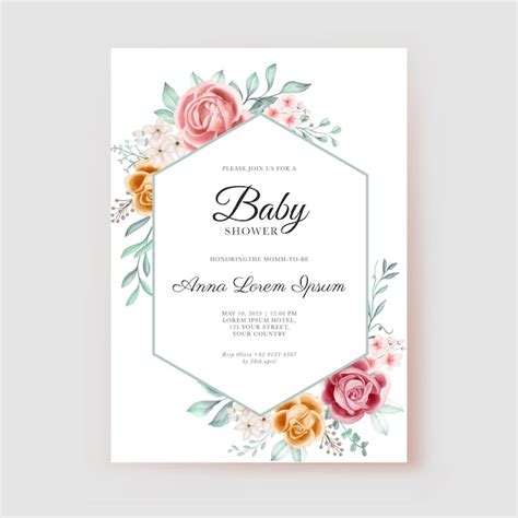 Blumen-gelbe rosa Aquarell-Babyparty-Einladungsschablone | Kostenlose ...