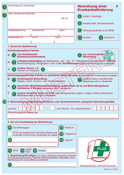 Muster 4 Ausfüllhilfe | Verordnung einer Krankenbeförderung