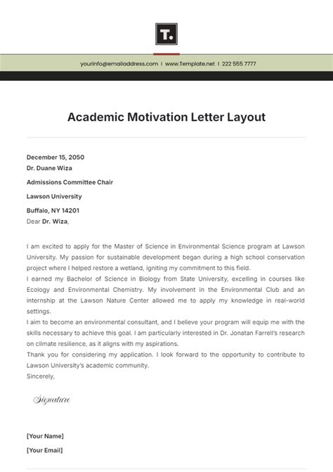 Free Academic Motivation Letter Layout Template to Edit Online