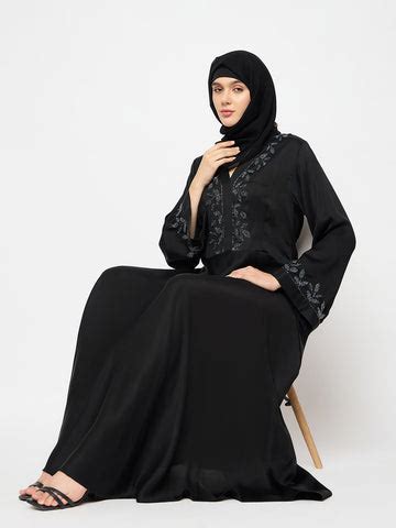 Hand Work Detailing Black Solid Luxury Abaya Burqa With Black Georgett ...