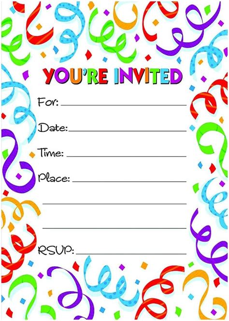 Birthday Metallic Card Invitations with Envelopes - Kids Birthday Party ...
