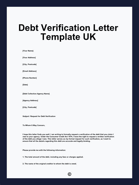 Debt Verification Letter Template UK