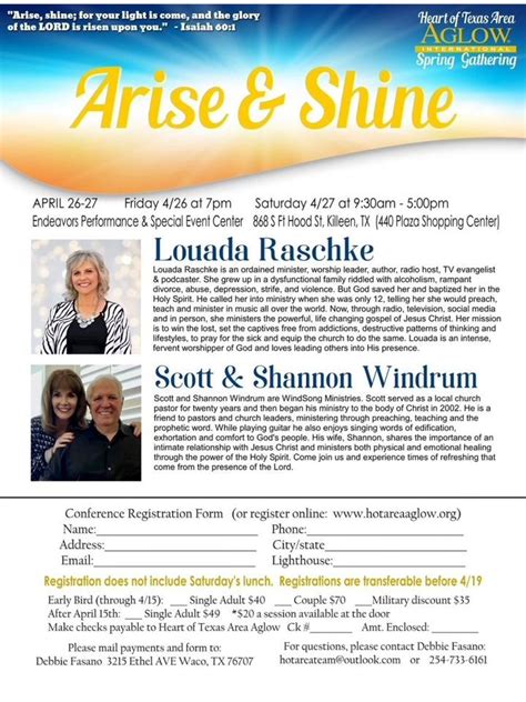 Heart of Texas Area Aglow Conference-Arise & Shine, 868 S Fort Hood St ...