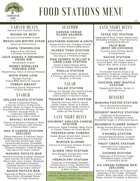 Wedding / Catered Event Menus - Catering by the Family