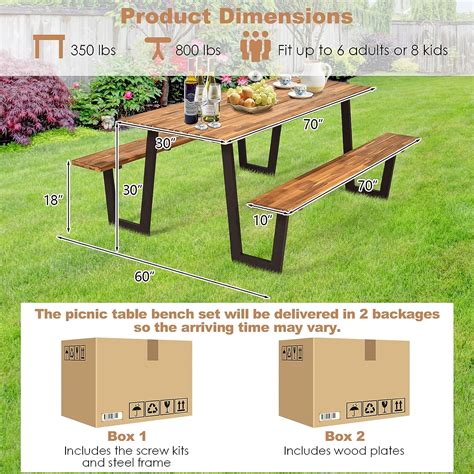 Buy GLACER 70” Acacia Wood Picnic Table Bench Set, Wooden Outdoor ...