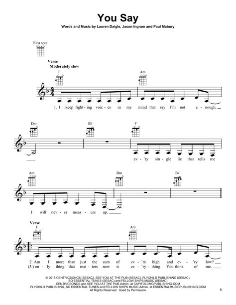 You Say by Lauren Daigle Sheet Music for Ukulele at Sheet Music Direct