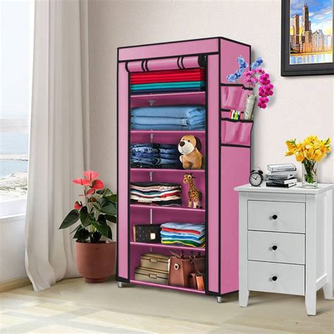 KROOH 1 Door 6 Shelf Fabric PP Metal Carbon Steel Collapsible Wardrobe ...