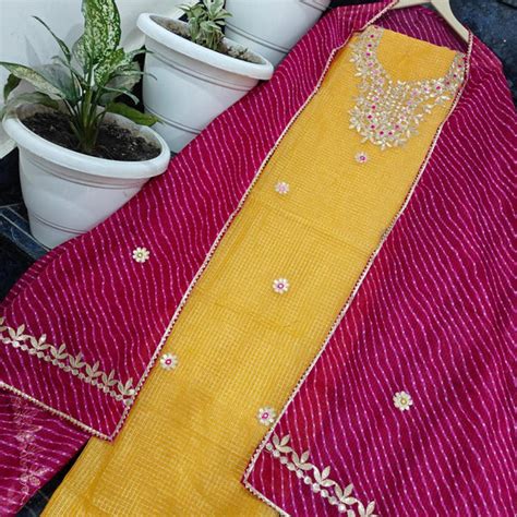 Buy Kota Doria Suits | Unstitched Embroidery Suits Online – Leheriya