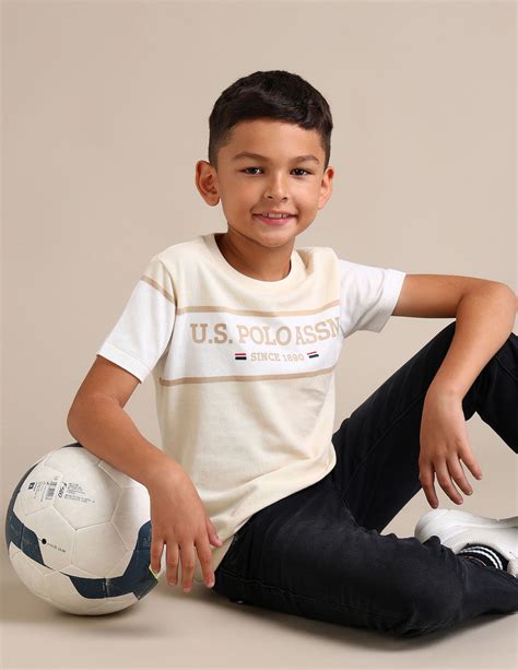 Buy Boys Boys Colour Blocked Cotton T-Shirt Beige|U.S. Polo Assn. India