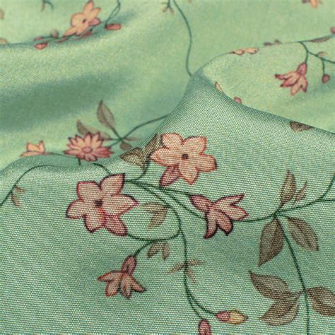 Pistachio Green And Peach Floral Pattern Digital Print Crepe Silk Fabr ...