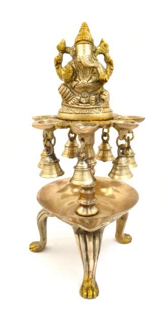 Buy Ganesha 8 Wick Oil Diya with Bells Brass Showpiece Online at Best Price