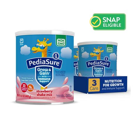 PediaSure Grow & Gain Shake Mix Powder, Strawberry, 14.1 oz Can, 3 Pack ...