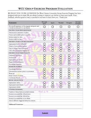 GROUP FITNESS EVALUATION FORM - West Chester University - Wcupa - Fill ...