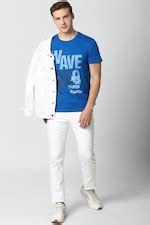Peter England Jeans T-Shirts, Men Blue Graphic Print Crew Neck T-Shirts ...