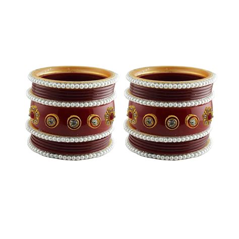 Buy Cream Mahroon Stone Stud Acrylic Bangle for Woman with Extra Large ...