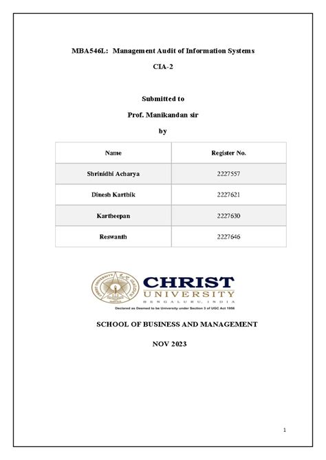 CIA 2 - Vhhh - MBA54 6 L: Management Audit of Information Systems CIA ...
