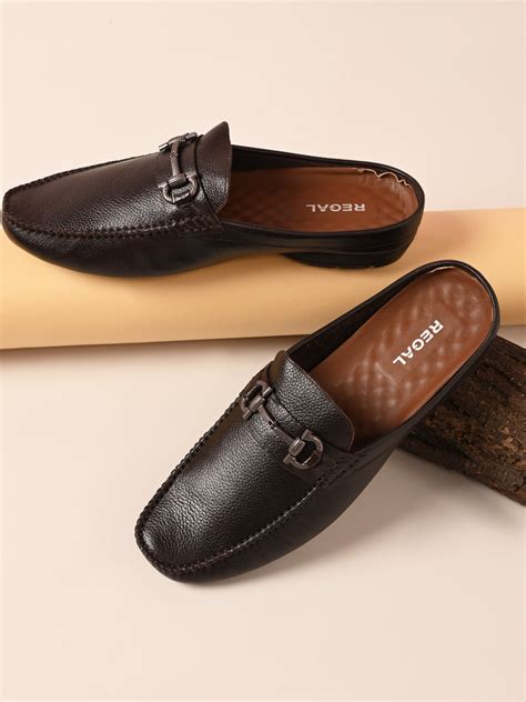 Shop Regal Brown Men Leather Buckled Mules Online.