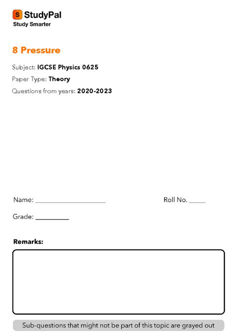 IGCSE Physics 0625: Theory Questions on 8 Pressure for Revision - Studocu