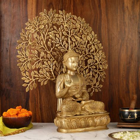 Buy Buddha Brass statue with bodhi tree 25 inches - Budhshiv.com