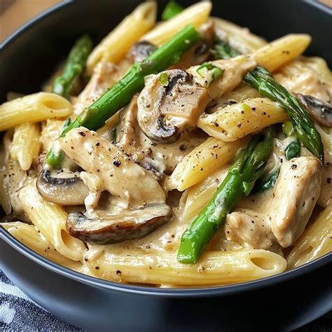 Creamy Mushroom and Asparagus Chicken Penne – Recipe quick and easy