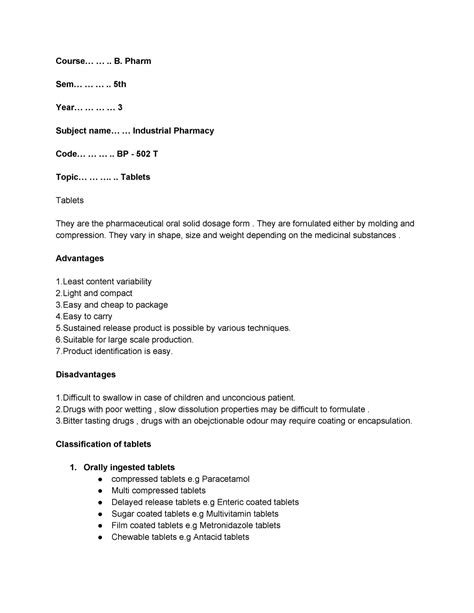 Industrial Pharmacy (BP-502T)(U-1,P-1) - Course... ... .. B. Pharm Sem ...