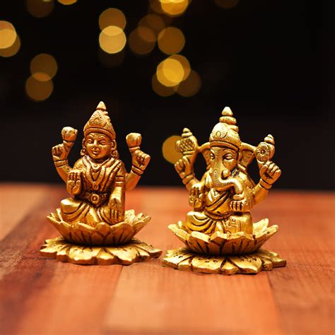 Pure Brass Lakshmi Ganesh Idol Set 3 Inch | 600 g – ServDharm