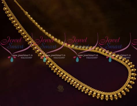 L0161 Gold Beads Design Flat Chain Long Necklace Descent Traditional ...