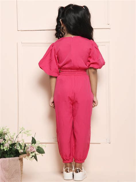 Dark Pink Ballon Sleeve Crop Top with Jogger Pant Coordinated Set ...