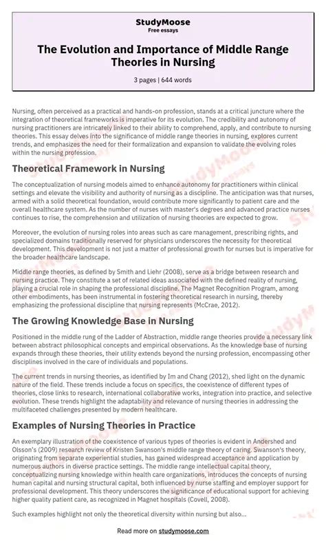 The Evolution and Importance of Middle Range Theories in Nursing Free ...