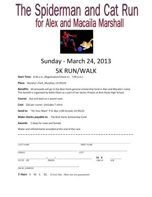 Fillable Online The Spiderman and Cat Run Application - On Your Mark ...