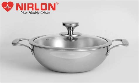 Tri-Ply Cookware - 2.5L Nirlon Triply Stainless Steel Tasla Kadhai ...