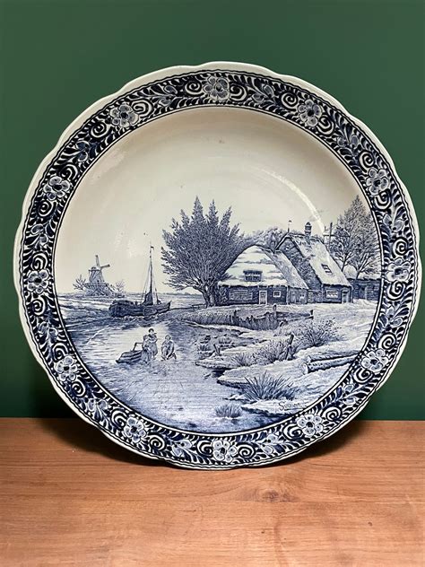 Large Vintage Boch Belgium Delfts Blue and White Ceramic Wall Plate 39 ...