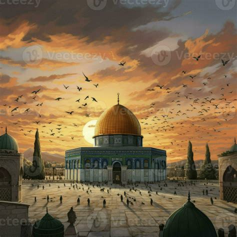 AI generated Old city of Jerusalem Dome of the rock al aqsa, aerial ...