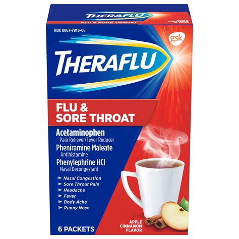 Theraflu Cold and Flu Medicine for Multisymptom Flu and Sore Throat Relief, Apple Cinnamon ...