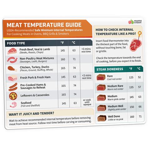 Meat Temperature Chart Magnet Grilling Accessories Chicken Turkey Beef ...