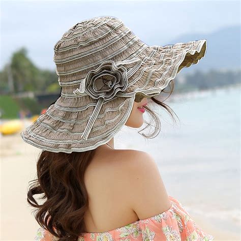 Womens Sun Straw Hat Wide Brim Summer Hat Foldable Roll up Floppy Beach ...