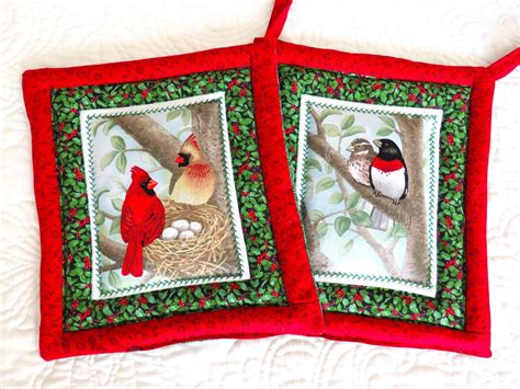 Large Birds Potholder Sets (2), Birds Hot Pads 10x9, Wildlife Birds ...