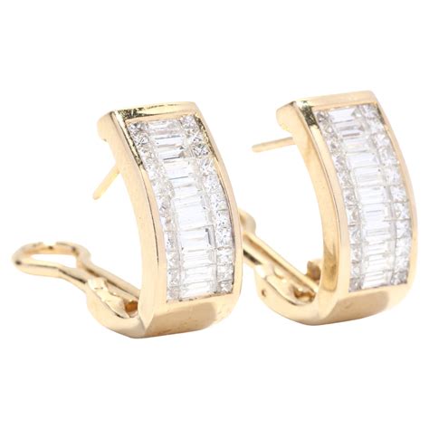 Baguette Diamond Hoop Earrings, 14KT Yellow Gold For Sale at 1stDibs ...
