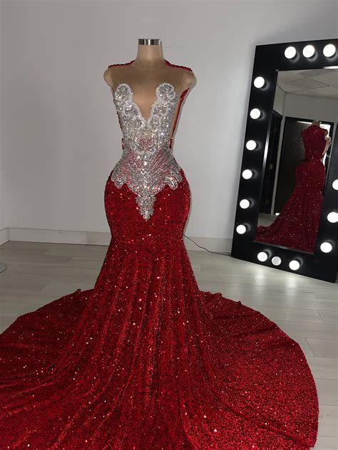 Red And Silver Prom Dress