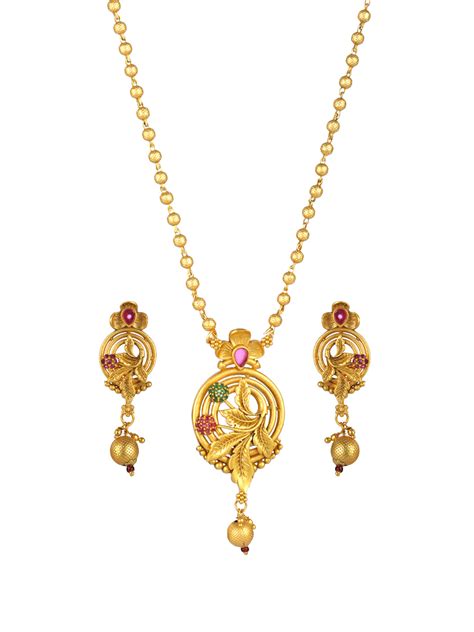Priyaasi Leaf Flower Studded Gold-Plated Jewellery Set